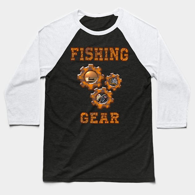 Retro Fishing Gear fishing lifestle gears Baseball T-Shirt by Jakavonis